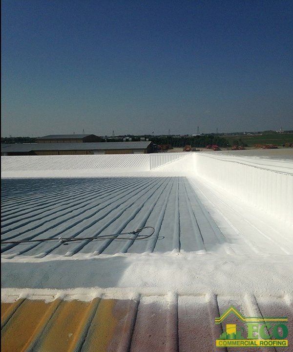 Newly coated commercial roof after replacement or restoration process