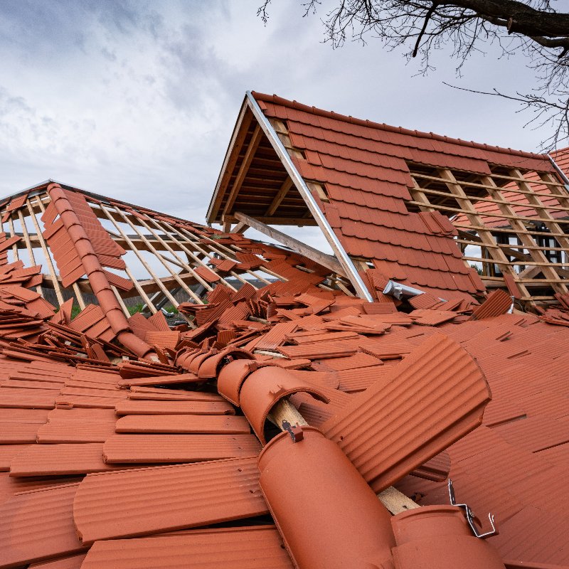 tile roof severely damaged by high winds